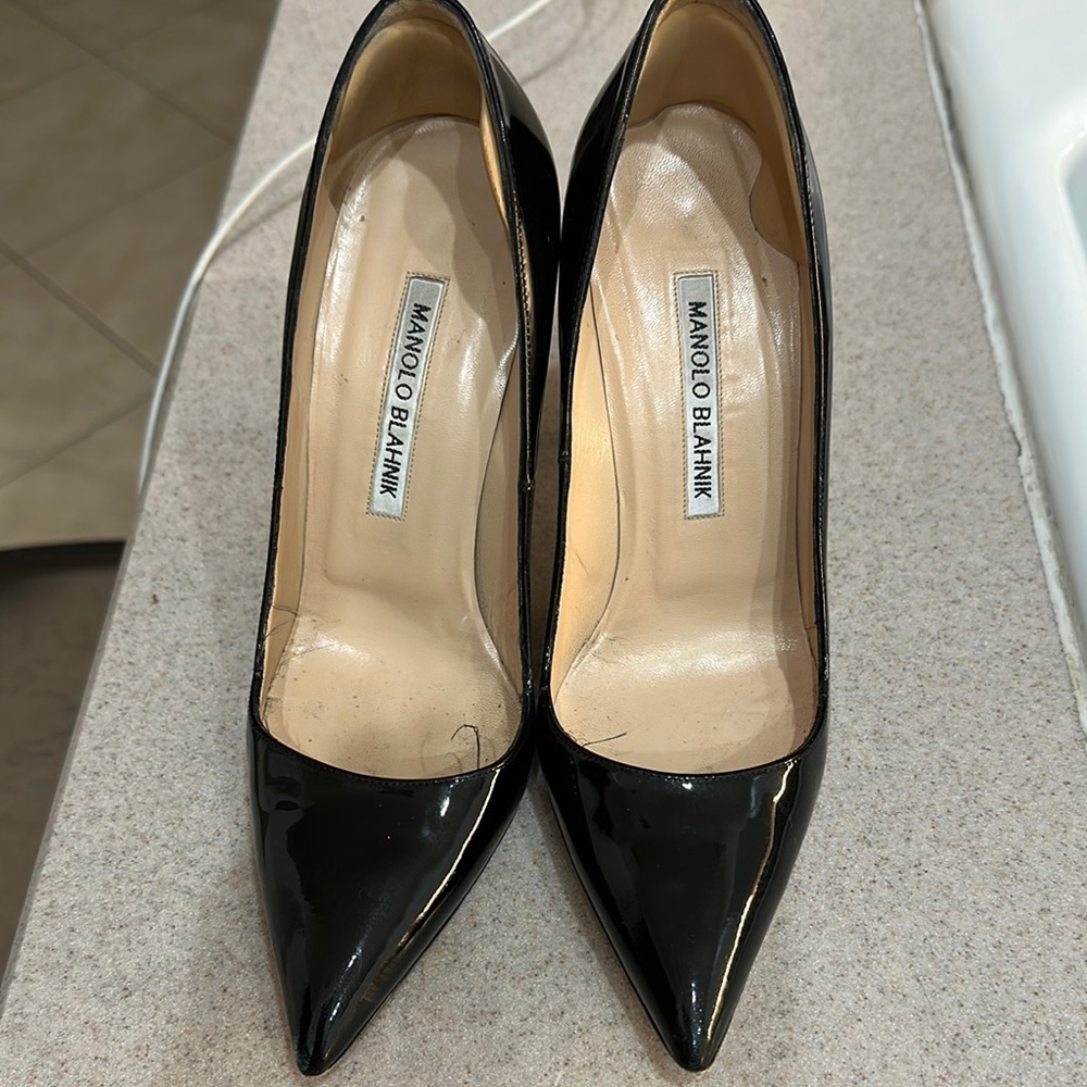 Manolo Blahnik Black Patent Leather Stiletto Heels